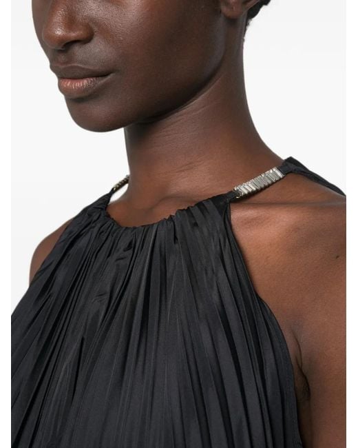 Max Mara Black Pleated Crystal-Embellished Maxi Dress