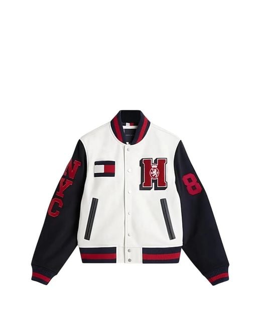 Tommy Hilfiger White Logo-Appliqué Leather Jacket for men