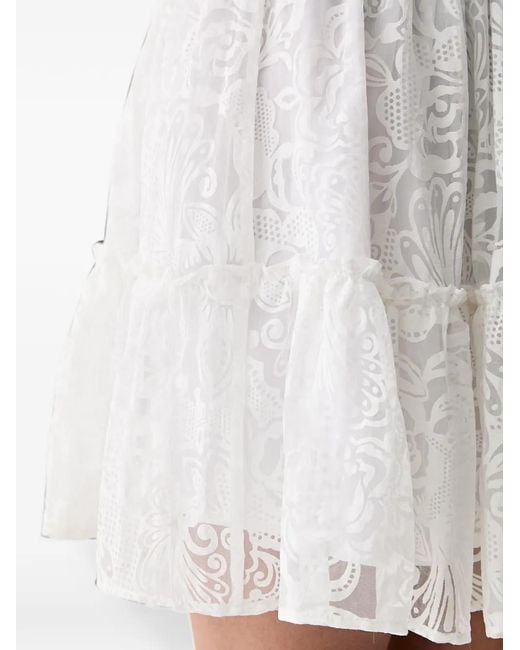 Morgan White Lace-Patterned Ruffled Mini Skirt