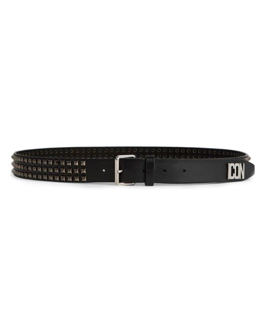 DSquared² Black Be Icon Plaque Studded Belt for men