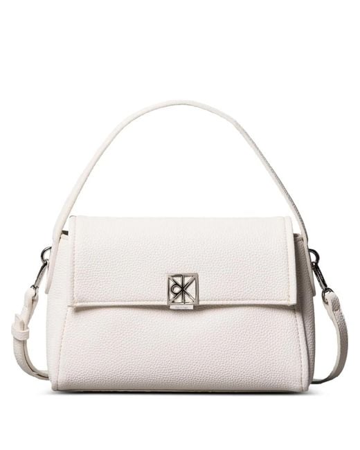 Calvin Klein Natural Logo-Detail Grained-Texture Shoulder Bag