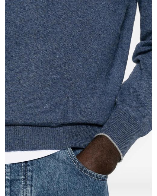 Brunello Cucinelli Blue Crew-Neck Long-Sleeve Sweater for men