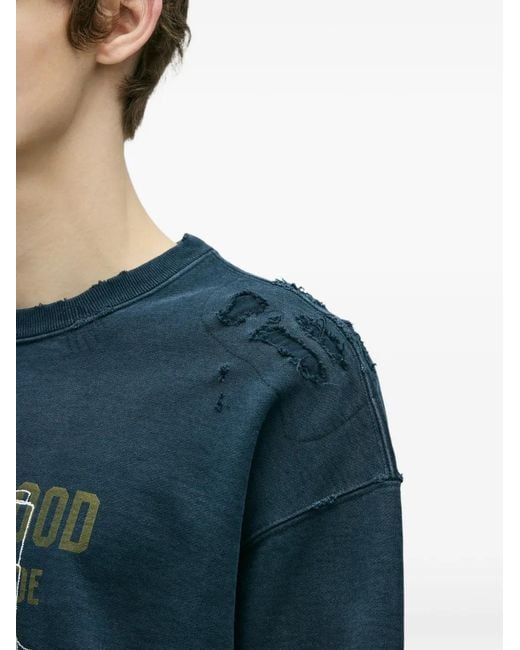 Neighborhood Blue Distressed Graphic-Print Sweatshirt for men