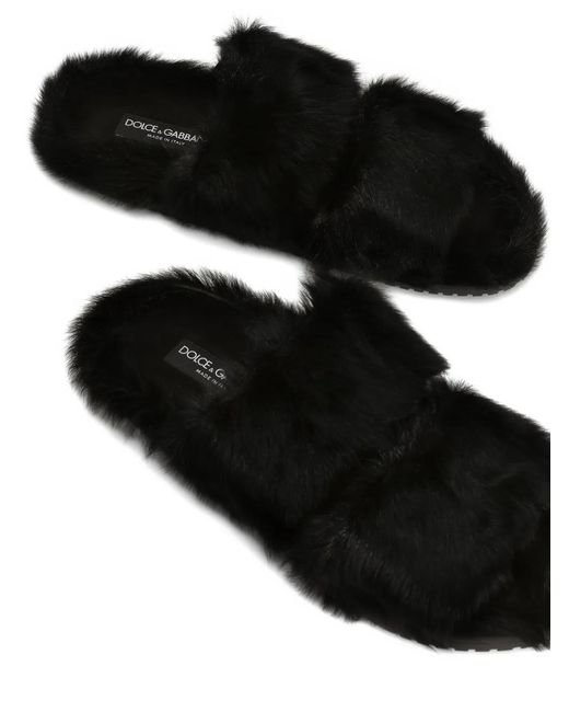 Dolce & Gabbana Black Dg Casual Fur Sandals for men