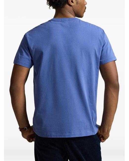 Polo Ralph Lauren Blue Logo-Flocked Crest-Print T-Shirt for men