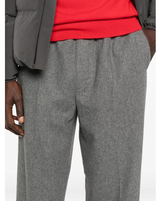 Cellar Door Gray Elastic-Waist Wool Trousers for men