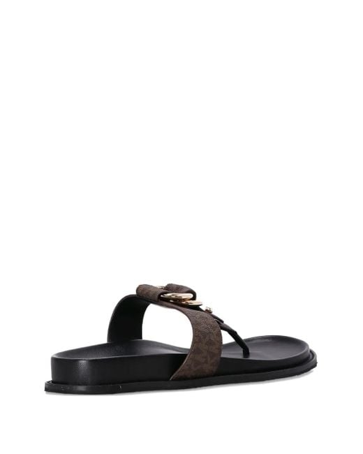 Michael Kors Black Logo Monogram Ring-Detail Flat Sandals