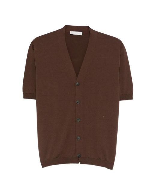 LUIGI GENTILE Brown Button V-Neck Cardigan for men