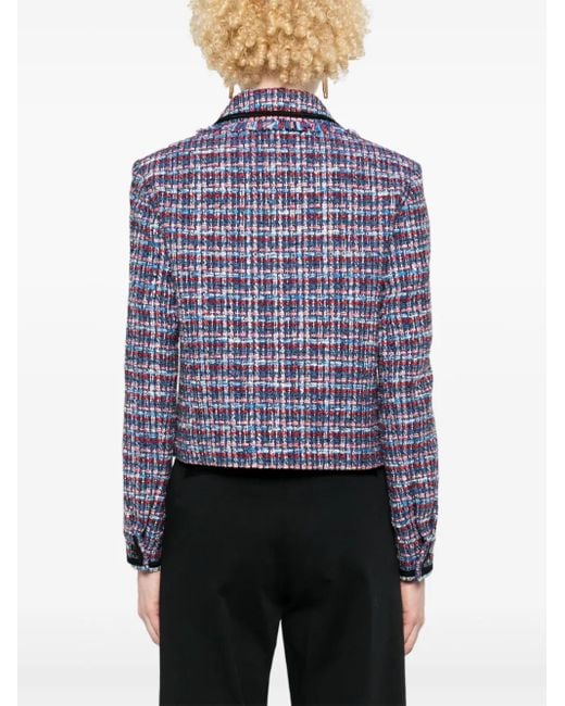 Karl Lagerfeld Blue Bouclé Cropped Jacket