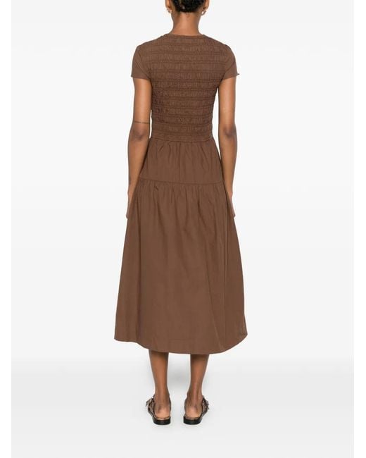Damson Madder Brown Ebba Shirred Midi Dress