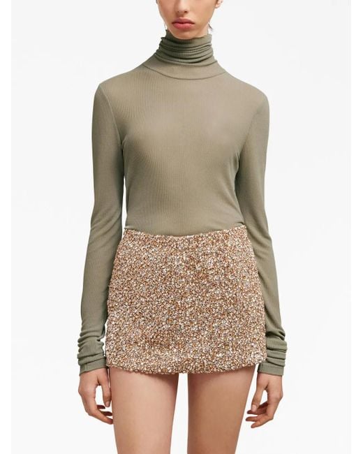 AMI Natural High-Neck Ribbed-Knit Jumper