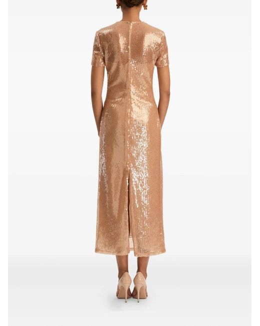 Oscar de la Renta Natural Crow-Neck Maxi Dress