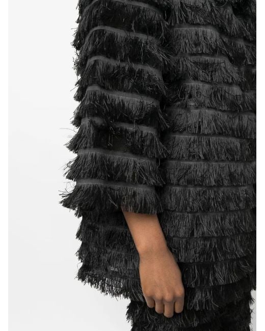Alberta Ferretti Black Long-Sleeves Fringed Jacket