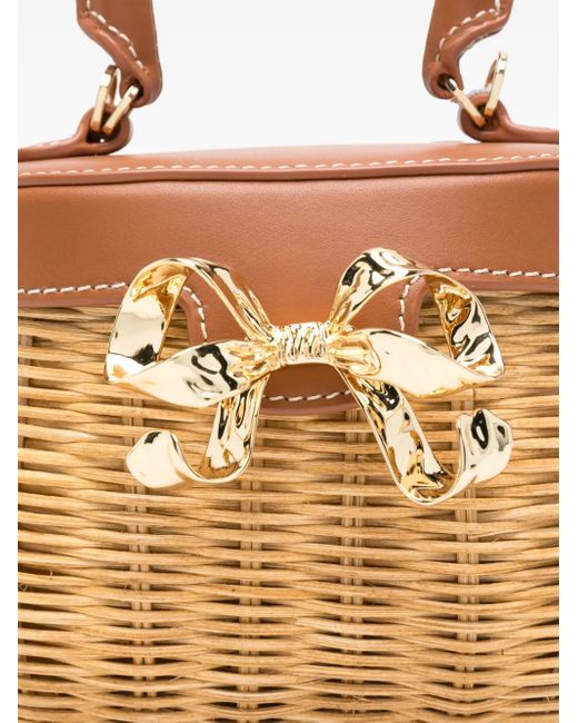 Self-Portrait Metallic Rattan Bow Basket Tote Bag
