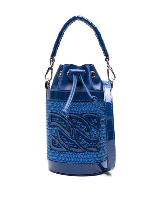 Casadei Blue Giulia Raffia Bucket Bag