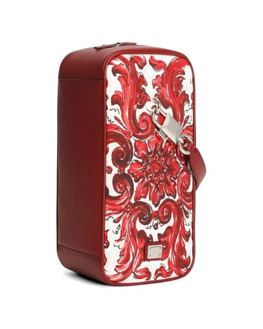 Dolce & Gabbana Red Majolica-Print Lock Canvas Handbag for men