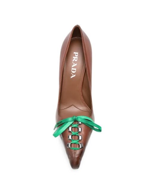Prada Brown Lace-Up Pointed-Toe Pumps
