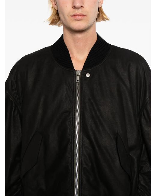 Rick Owens Black Ribbed Leather Jacket for men