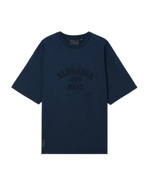 Alpha Industries Blue Embroidered-Logo Cotton T-Shirt for men