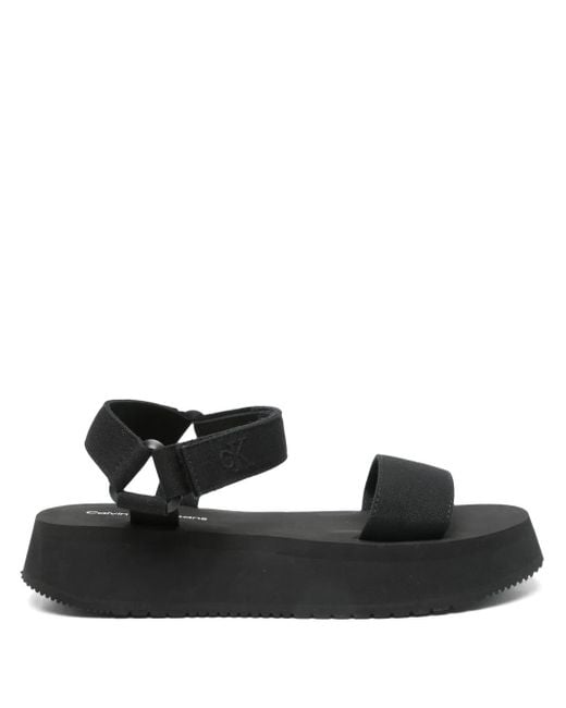 Calvin Klein Canvas Sandalen Met Plateauzool in het Black