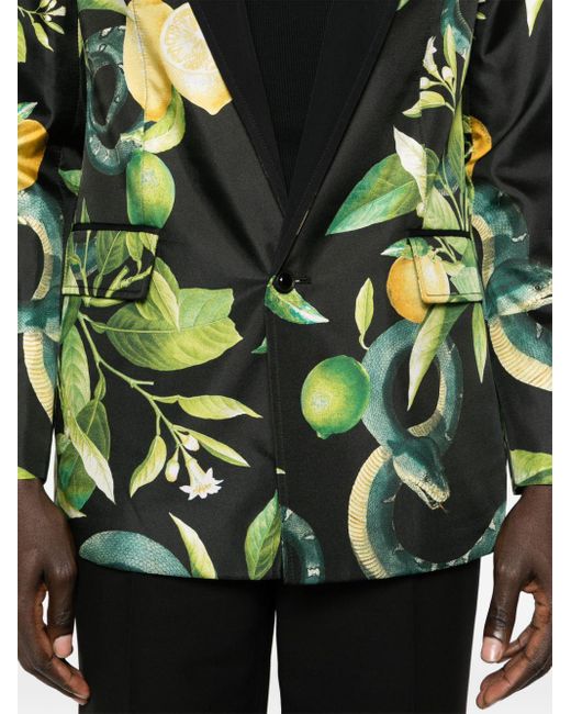 Roberto Cavalli Green Lemon-print Silk Blazer for men