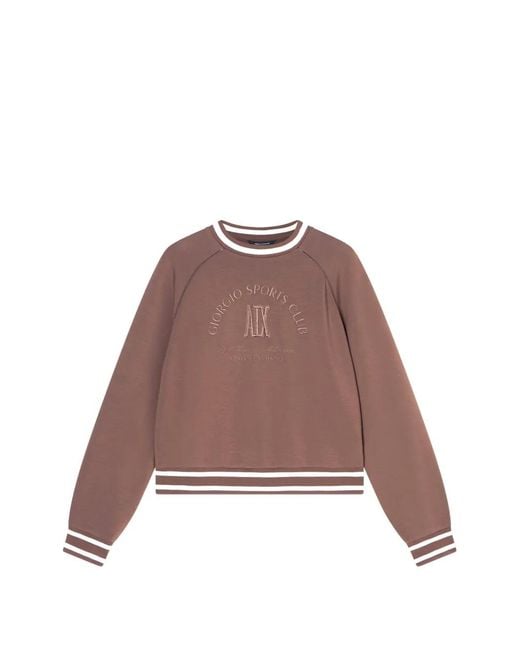 ARMANI EXCHANGE Brown Logo-Embroidered Striped-Trim Sweater