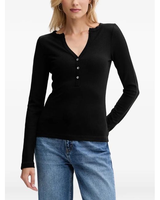 Guess Black Fine-Ribbed T-Shirt