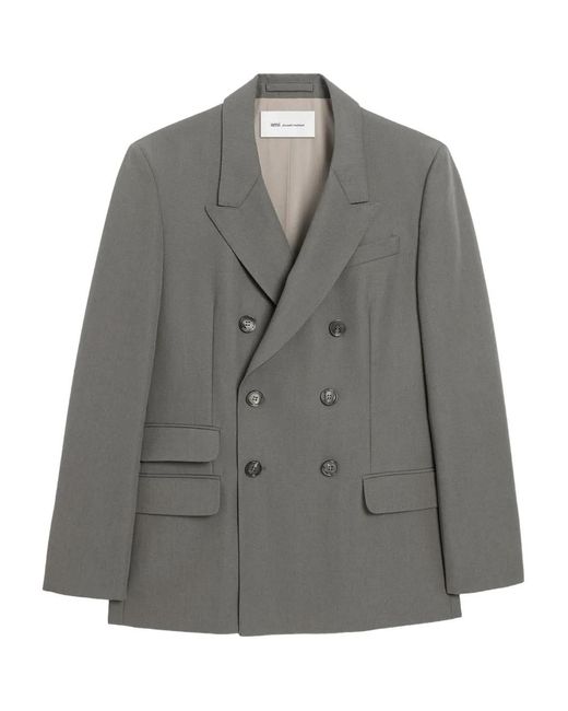 AMI Gray New Wool Double Breasted Straight Jacket for men