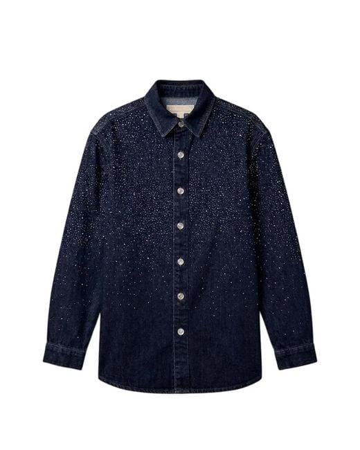 Twentyfourhaitch Blue Rhinestone-Embellished Denim Shirt