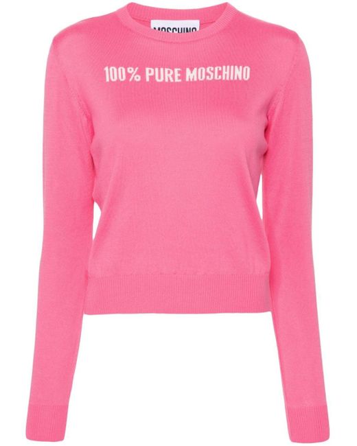 Moschino Pink Intarsien-Pullover mit Slogan