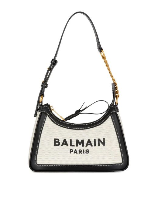 Balmain White Raffia B-Army Shoulder Bag