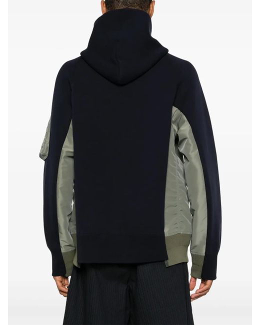 Sacai Black Panelled Drawstring Hoodie for men