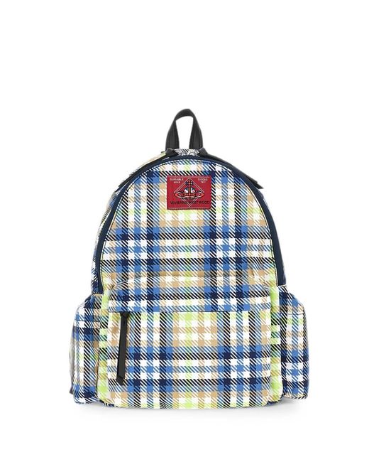 Vivienne Westwood Blue Tartan-Print Logo-Patch Backpack