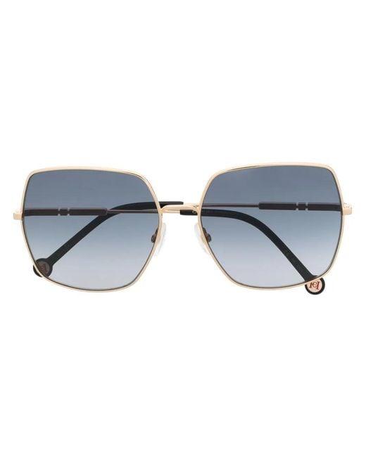 Carolina Herrera Blue Logo-Engraved Square-Frame Sunglasses