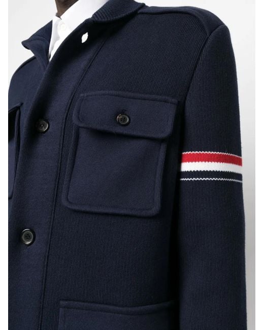 Thom Browne Blue Rwb-Stripe Fine-Ribbed Coat for men