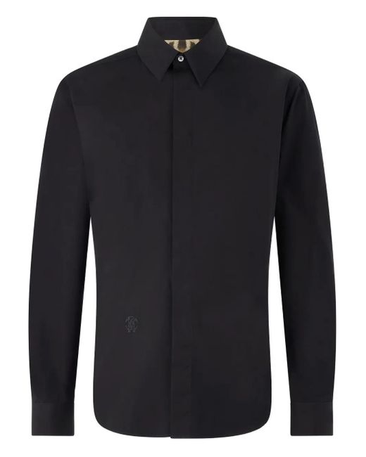 Roberto Cavalli Blue Logo-Embroidered Shirt for men