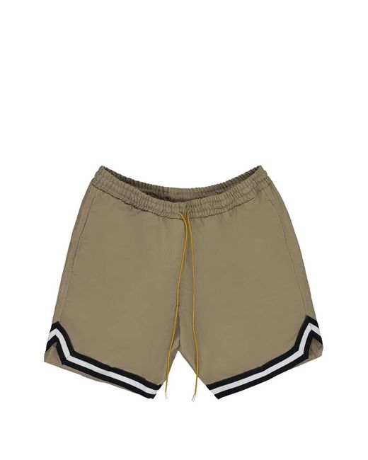 Rhude Green Striped-Trim Twill Swim Shorts for men