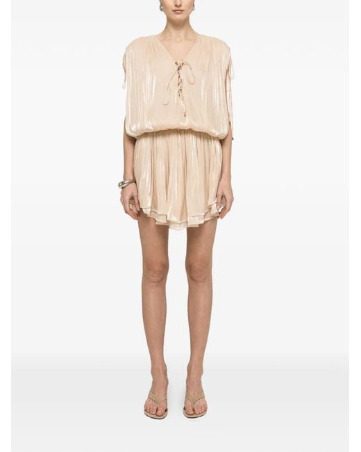 Nissa Natural Pleated Mini Dress