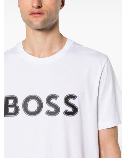 T-shirt con applicazione di Boss in White da Uomo