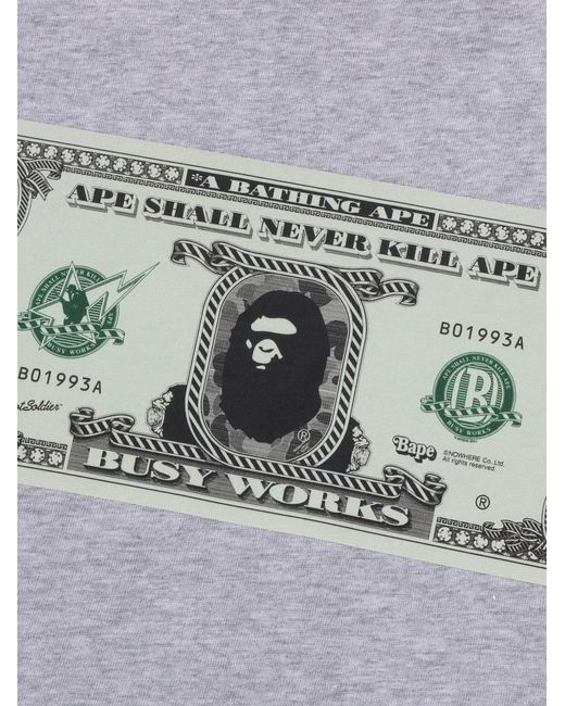 A Bathing Ape Gray Dollar-Print T-Shirt for men
