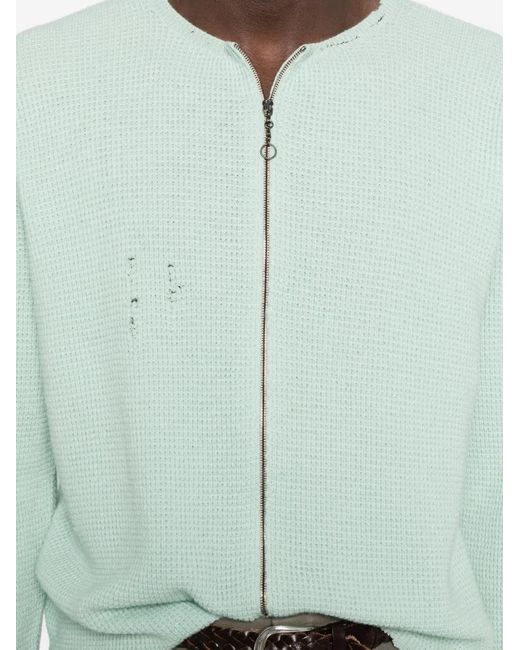 Second/Layer Green Friends Distressed Waffle-Knit Cardigan for men