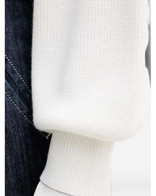 MARC AUREL White Ribbed-Knit V-Neck Sweater