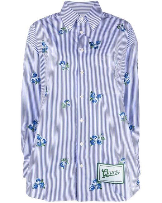 Tommy Hilfiger Floral-embroidered Stripe Shirt in Blue | Lyst