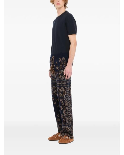 Alanui Gray Bandana-Jacquard Wool Trousers for men