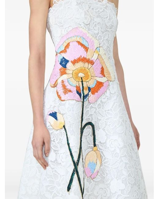 Costarellos White Marina Floral-Appliqué Lace Midi Gown