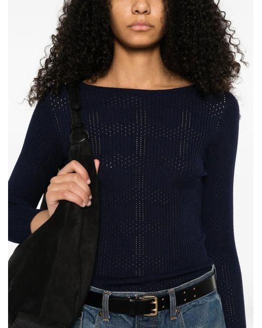 Twinset Blue Ribbed Jumper With Check Pattern