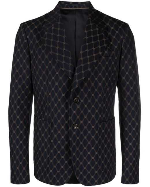 Gucci Blue Interlocking G-jacquard Wool Blazer for men