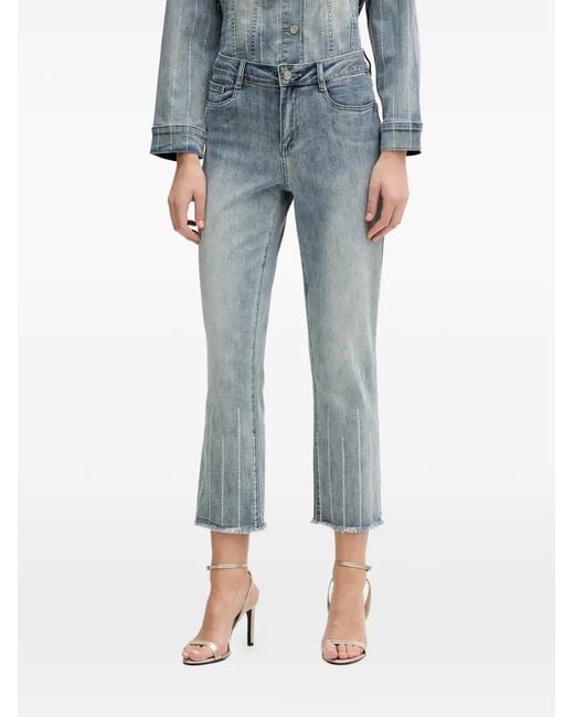 Joseph Ribkoff Blue Rhinestone-Detail Frayed Jeans