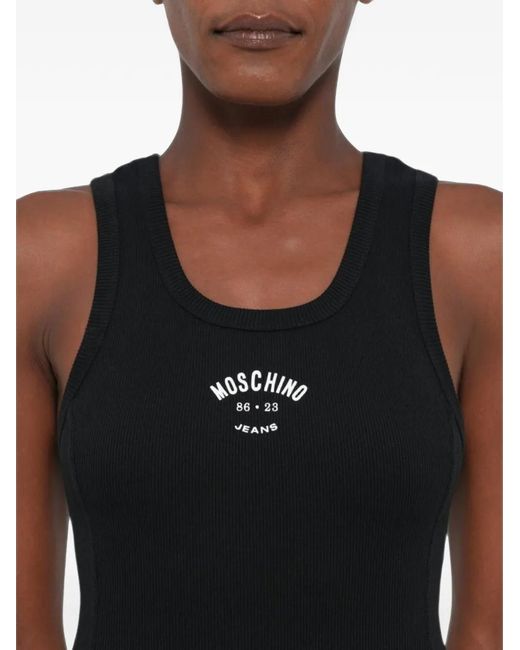 Moschino Black Ribbed Logo Maxi Dress