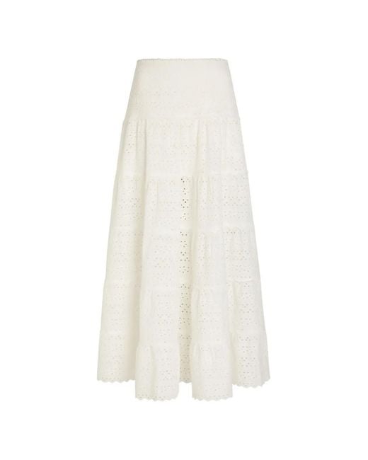 Rixo White Ripeka Midi Skirt